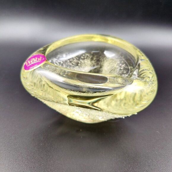 Vintage Yellow Ashtray Hand Cut Lead Crystal Textured Webb Continental Hungary - Picture 1 of 12